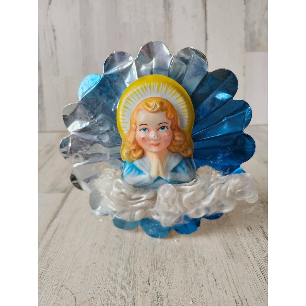 Vintage aluminum angel cherub‎ tree topper metal mini blue blow mold Xmas tree